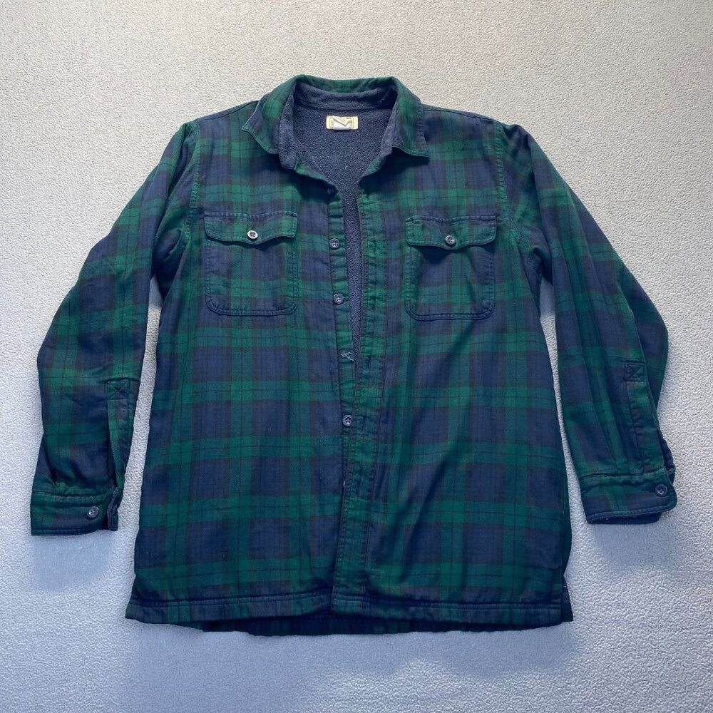 LL Bean Plaid Fleece Lined Flannel Shirt Jacket Mens SZ M Plaid Traditional Fit